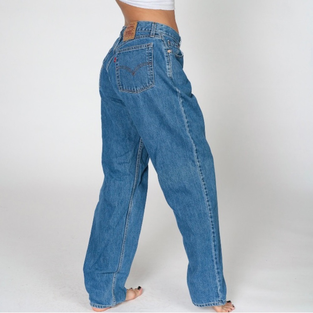Levis 560 Jeans 90s Relaxed Mom Jeans High Waisted Rise Blue Denim Pants Tapered